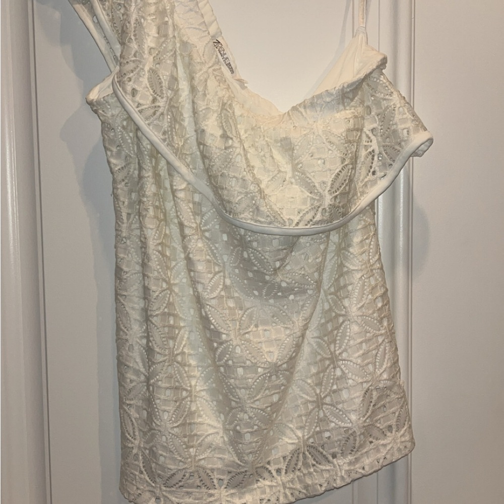 Avenue Cream Asymmetrical Ruffled Tank Top